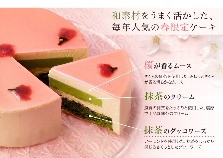 さくら抹茶ケーキ 5号 ホールケーキ 15cm 約4 6名様用